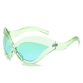 Occhiali da sole cat-eye futuristici con montatura a onde verde chiaro e lenti blu - Montatura Verde Lente Blu