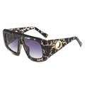 Oversized tortoise frame sunglasses with gradient purple lenses and gold ring detail - Mixed Tortoise Frame Double Gray Lens