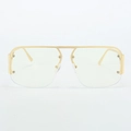 Fashionable gold aviator sunglasses with semi-rimless frame and clear yellow lenses - Gold Frame White Lens