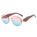 Rimless geometric sunglasses with pink-blue gradient lenses and textured brown temples - Regular / Pink to Blue Gradient Lenses