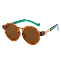 Lunettes de soleil rondes rétro avec monture ambre et branches vert foncé - Monture Thé Verres Thé