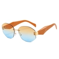 Frameless sunglasses with orange-blue gradient lenses and geometric orange temples - Regular / Regular (Includes 13% Special Invoice) Yellow and Blue Lenses