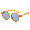 Retro round sunglasses with transparent orange frame and deep blue lenses for women - Regular / Standard - Orange Frame with Blue Lenses