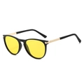 Retro polarized sunglasses featuring black frame with yellow night vision lenses and gold arms - Black Frame Yellow Lens
