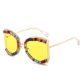 Oversized irregular sunglasses with gold frames, colorful rhinestones and pearl tips - Regular / Gold Frame Yellow Lenses