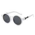 Retro round oversized sunglasses with glossy white frames and dark polarized lenses - Regular / Regular (Incl. 13% VAT) White Frame Grey Lenses