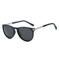 Polarized cat-eye sunglasses in navy blue frame with textured metal temple details - Matte Blue Frame Grey Lens
