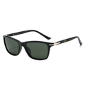 Men's polarized square sunglasses in black frame with dark green lenses and metal hinges - Regular / Bright Black Frame Dark Green Lens