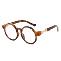 Retro round tortoise frame sunglasses with gold metal temples and clear lenses - Regular / Regular (Includes 13% VAT) Leopard Frame with Clear Lenses