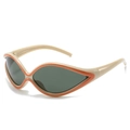 Futuristic beige and orange cat eye sports sunglasses with dark lenses for women - Beige Frame Dark Green Lens