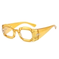 Fashionable translucent amber yellow puffy thick frame glasses with a geometric design - Brown