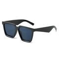 Modern square oversized sunglasses with thick black frames and dark UV lenses on white background - Black Frame Grey Lens