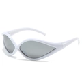 Futuristic cat-eye sunglasses with white frames and grey lenses for a minimalist look - White Frame Silver Mirror Lens