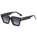 Retro black square frame sunglasses with purple gradient lenses and gold metal accents - Black Frame Double Gray Lens