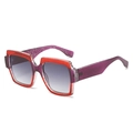 Square fashion sunglasses with red-purple gradient frame and sparkling glitter finish - Red Frame Double Grey Lens
