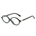 Retro oval sunglasses in glossy black frame with elegant gold geometric temple decor - Black Clear Lens