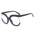Occhiali semicerchiati blu scuro con bordo ondulato ed eleganti dettagli dorati - Montatura blu sabbia