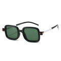 Retro square sunglasses with black frames, green lenses and black-white temples - Black Frame Dark Green Lens