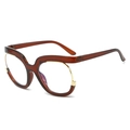 Monture de lunettes demi-cerclée ambre foncé et or avec verres anti-lumière bleue - Monture Marron