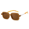 Retro square amber sunglasses with unique white and tortoiseshell spliced temples - Jelly Tea Frame Tea Lens