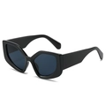 Occhiali da sole cat eye con montatura geometrica nera spessa e lenti blu scuro - Montatura Nera Lenti Grigie
