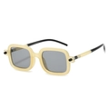 Retro square sunglasses with cream beige frame, grey lenses and black two-tone temples - Cream White Frame Gray Lens