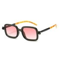 Retro square sunglasses with transparent dark green frames and pink gradient lenses - Green Frame Pink Lenses