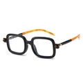 Retro square black frame glasses with vintage tortoiseshell temples and metal accents - Black Frame Clear Lens (Black Yellow Legs)