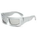Futuristische zilveren sportzonnebril met metallic afwerking en grijze glazen - Zilveren Frame Witte Spiegel Lens