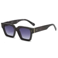 Retro square sunglasses with grey marble frames and purple gradient lenses with gold rivets - Stone Grain Frame Gradient Grey Lenses