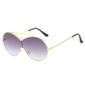 Oversized round sunglasses with gold metal frame and purple gradient lenses for women - Regular / Gold Frame Gradient Gray Lens