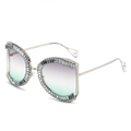 Oversized irregular rhinestone sunglasses with purple gradient lenses and pearl tips - Regular / Silver Frame Gray Green Lens