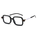 Retro square black sunglasses with dual-tone white and black arms and gold accents - Black Frame Clear Lens (Black White Legs)