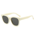 Vintage oval sunglasses with cream white frames, dark lenses and gold temple accents - Regular / Standard Cream Frame with Grey Lenses