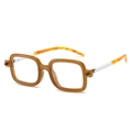 Retro square glasses with light brown frames and white tortoiseshell pattern temples - Leopard Frame