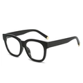 Retro oval black sunglasses with gold metal temple tips in a modern chic style - Regular / Standard Black Frame Clear Lenses