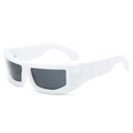 Fashionable white wide-frame sports sunglasses with dark lenses in Y2K style - White Frame Gray Lens