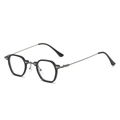 Retro punk small hexagonal black sunglasses with sleek grey metal temples for unisex - Regular / Regular Black Frame Plain Glasses (Incl. 13% VAT)