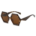 Fashionable oversized hexagonal tortoiseshell sunglasses with brown lenses and wide temples - Leopard Frame Brown Lens