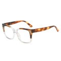 Fashion square tortoise and clear frame glasses with silver rivets in a 45-degree angle - Standard Leopard & Transparent Frame / Regular