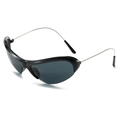 Modern black cat-eye sports sunglasses with silver metal temples and grey lenses - Black Frame Grey Lens