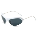 Futuristic white wrap-around sunglasses with oversized cat-eye frames and metal temples - Regular / Regular (Incl. 13% VAT) White Frame Grey Lenses