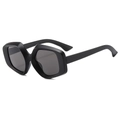 Fashion oversized matte black hexagonal sunglasses with dark grey lenses for men and women - Black Frame Grey Lens