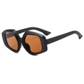 Fashion oversized geometric sunglasses with matte black frames and orange tinted lenses - Black Frame Tea Lens