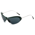 Occhiali da sole sportivi cat-eye verde scuro con lenti grigie e aste in metallo argento - Montatura Verde Lenti Grigie
