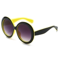 Stylish oversized round sunglasses with black and yellow frame and gradient purple lenses - Black Outer Yellow Inner Frame Gradient Grey Lens