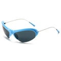 Occhiali da sole sportivi blu avvolgenti con stanghette sottili in metallo - Montatura Blu Lenti Grigie