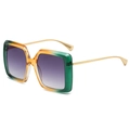 Stylish square oversized sunglasses with yellow-green gradient frames and slim gold metal legs - Tea Green Frame Double Gray Lens