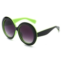 Chic oversized round sunglasses with black and fluorescent green frames and purple lenses - Black Outer Green Inner Frame Gradient Grey Lens