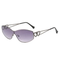 Gafas de sol modernas con lentes degradadas moradas y montura de metal con doble corazón - Marco Gunmetal Lentes Gris Degradado